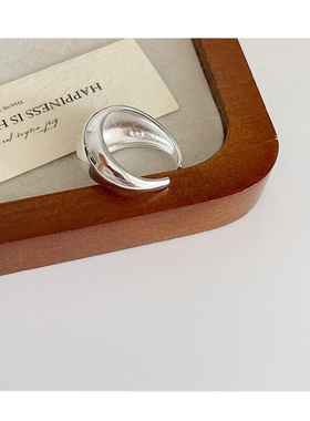 韩版简约几何椭圆银戒指时尚个性