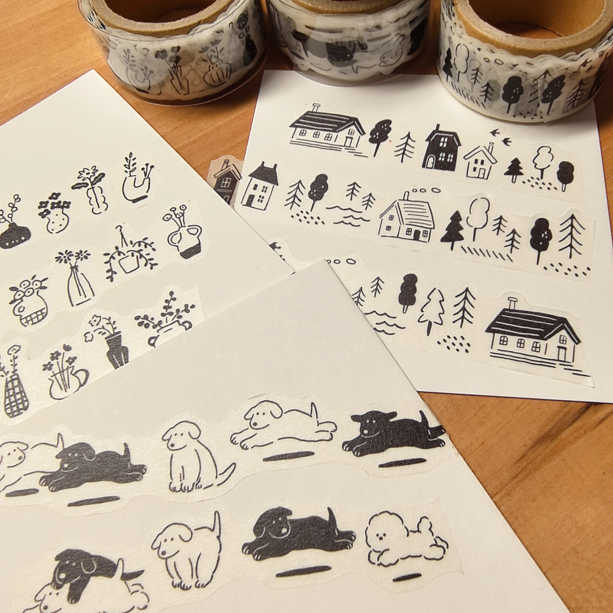 [现货]Mindwave异型胶带和纸胶带黑白系列小狗屋子咖啡图书手帐图