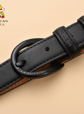 稻草人皮带女士真牛皮时尚简约黑色腰带百搭韩国 潮装饰牛仔裤带