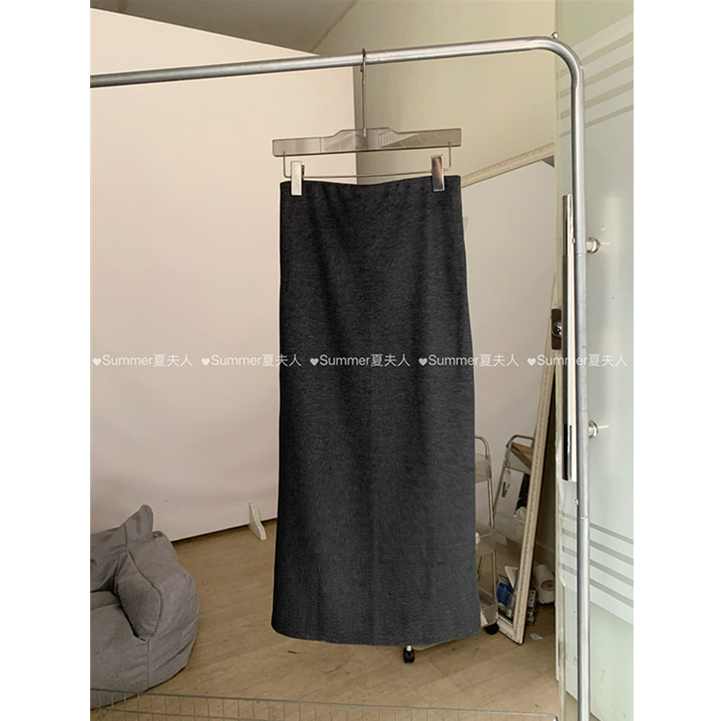 蘑糯糯深灰/浅灰半身长裙秋冬