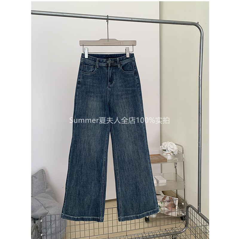 蘑糯糯25秋季复古蓝显瘦牛仔裤