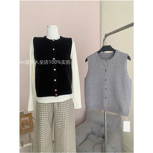 蘑糯糯 黑色/灰色背心针织衫秋冬设计感百搭马甲背心内搭叠穿内搭