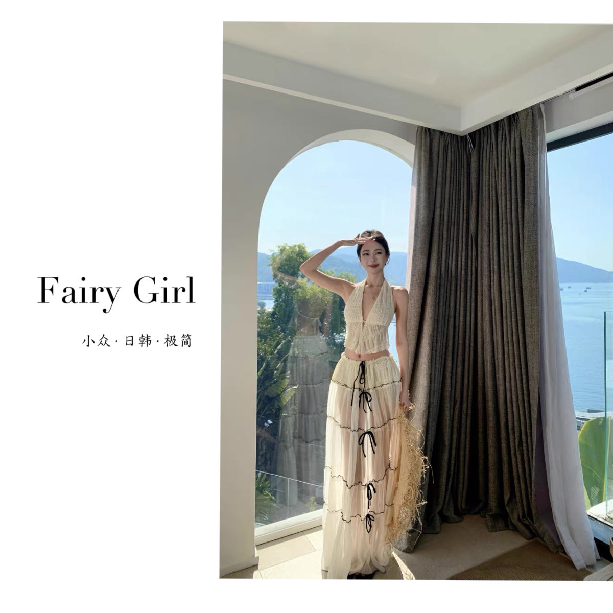 【云梦海棠】比基尼罩衫蜜月海岛性感沙滩裙V领挂脖大露背网纱