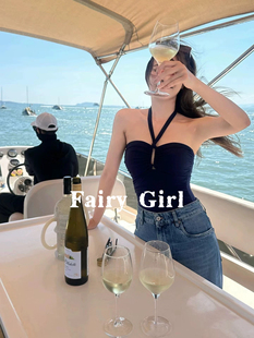 泳衣女温泉度假抹胸挂脖露背性感遮肚连体泳衣女