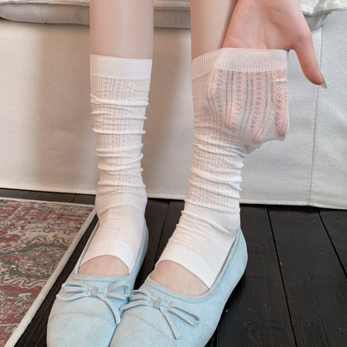 白色网眼踩脚堆堆袜套女半掌腿套
