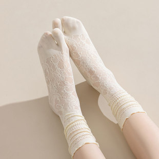 二指堆堆袜女分趾袜薄款透气中筒袜日系tabi木屐袜蕾丝花边二趾袜