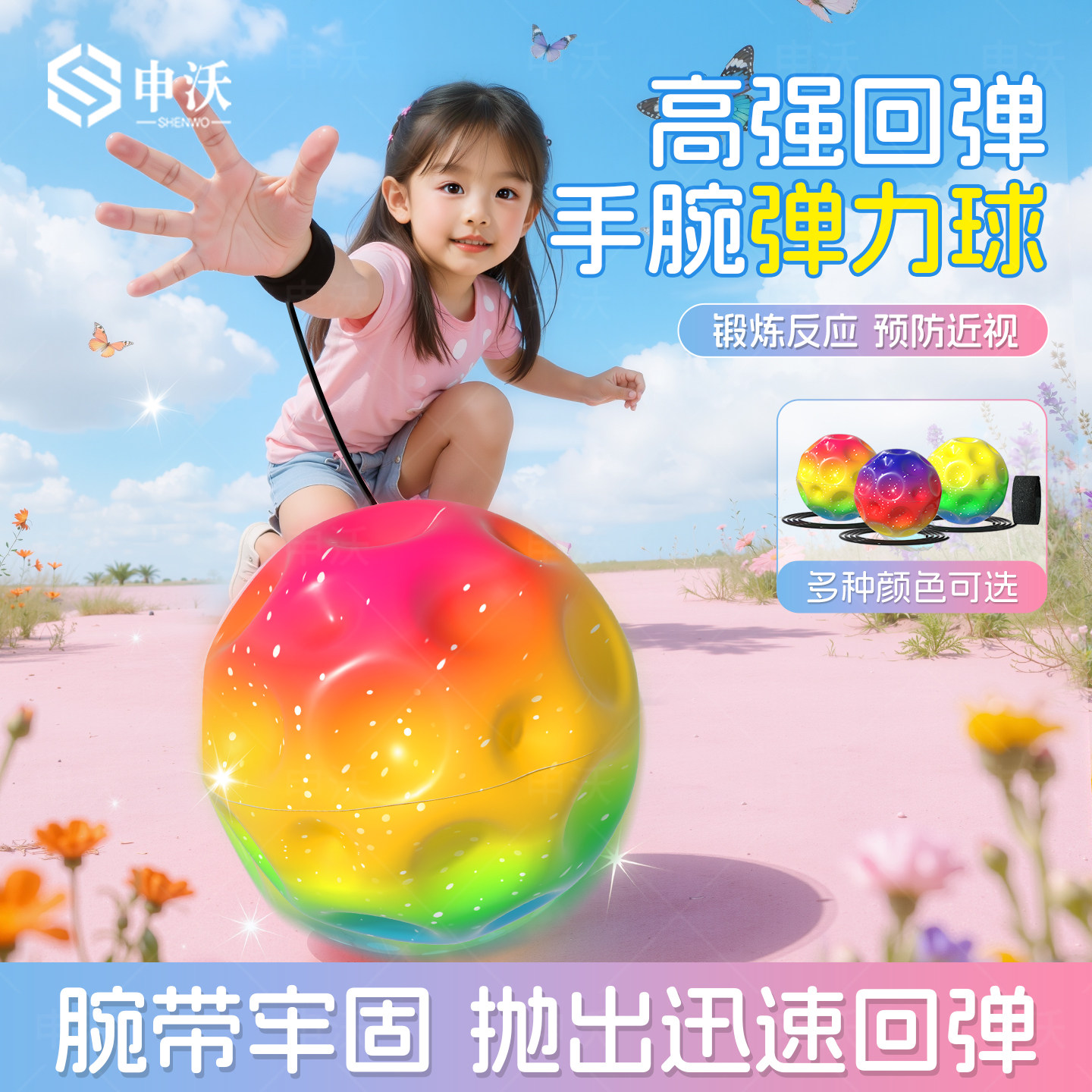 手腕弹力球带绳回弹月球石发光儿童视力腕力训练器环保玩具锻炼器