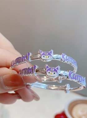 女童儿童纯银手镯男女款学生足银9999镯子卡通实心手环银手镯