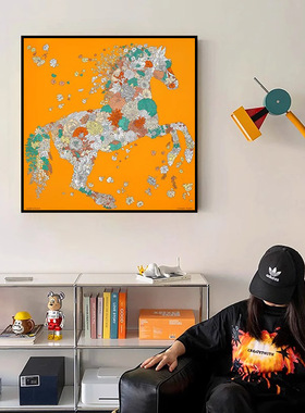 中古风玄关装饰画油画感橙色丝巾客厅背景墙面高级感抽象艺术挂画