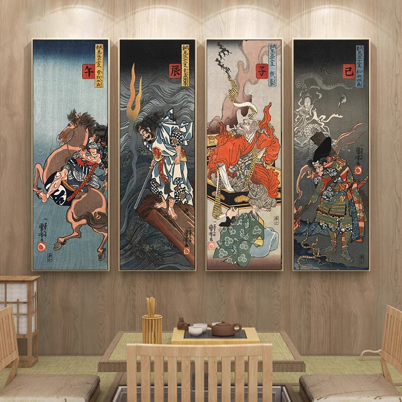歌川国芳日式浮世绘挂画居酒屋日本武士装饰画老传统日料店壁画