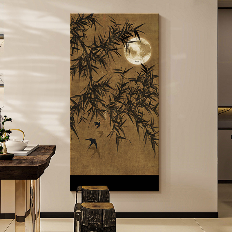 中式复古玄关装饰画宋代美学走廊尽头挂画中古风茶室书房禅意壁画图片