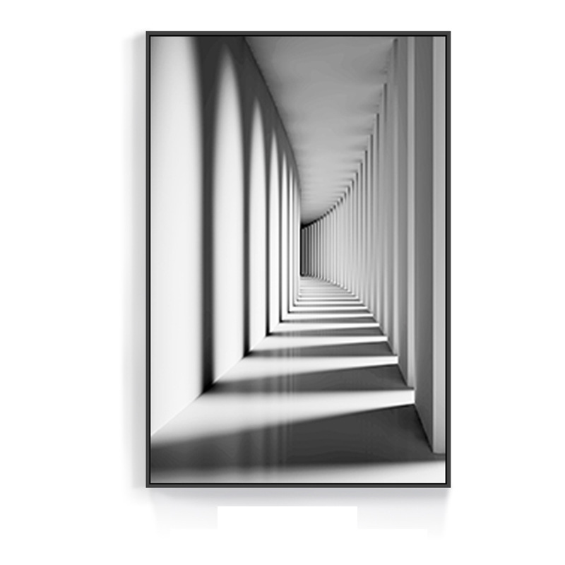 北欧抽象客厅装饰画现代简约抽象画黑白几何建筑工业风挂画玄关画图片