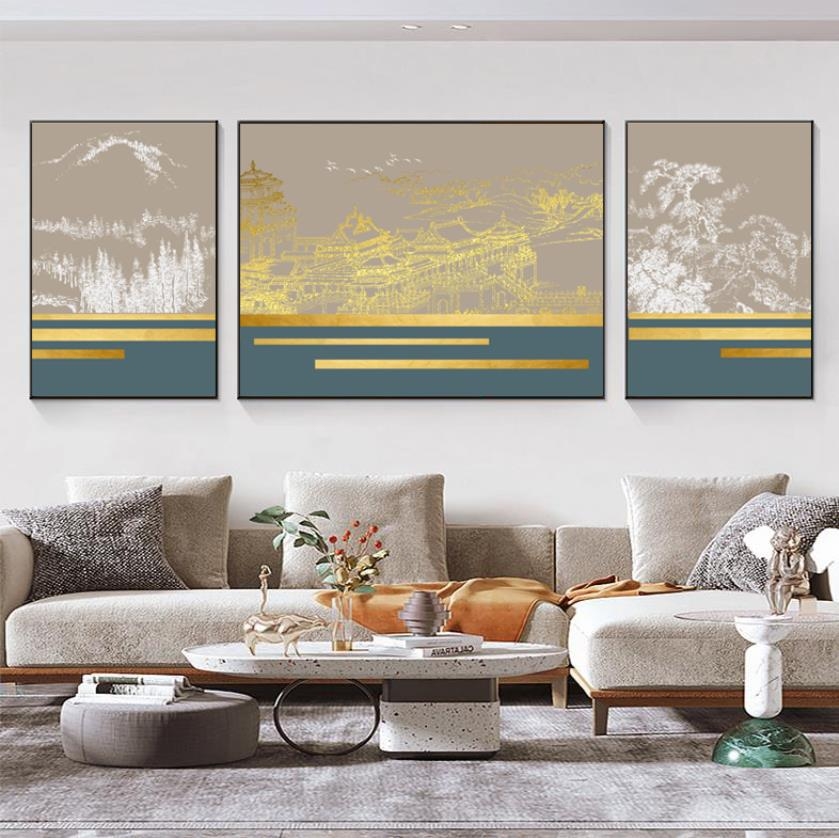新中式客厅装饰画别墅茶室挂画壁画现代轻奢沙发背景墙画三联画图片