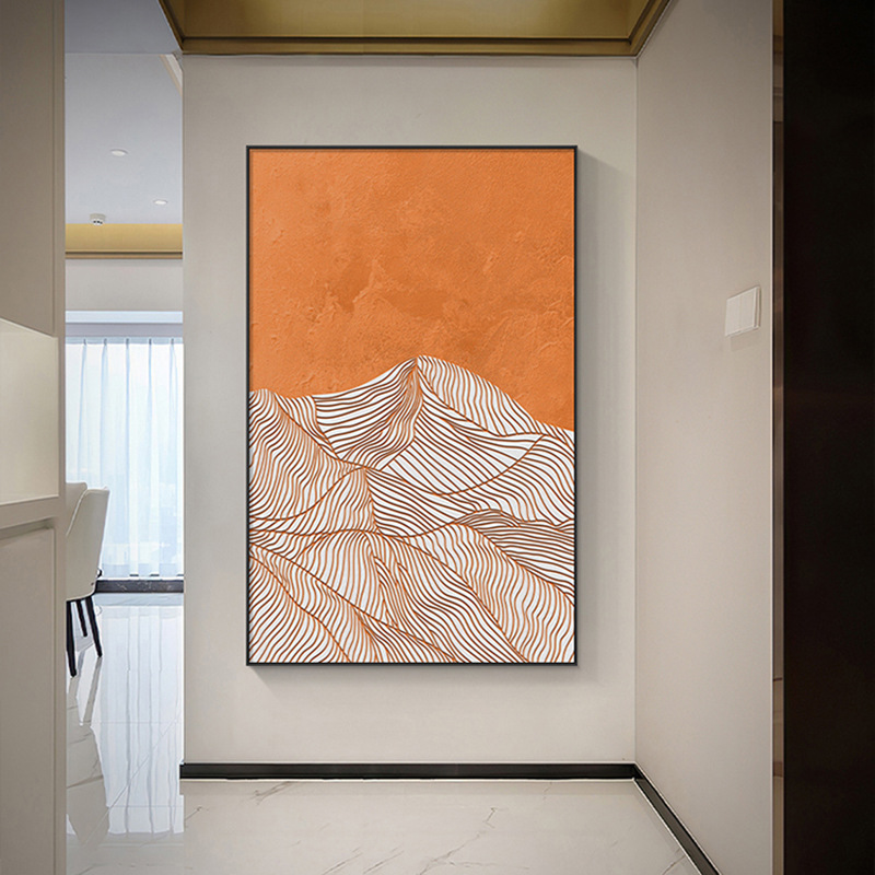 现代轻奢玄关装饰画竖版抽象走廊过道壁画背有靠山客厅巨幅落地画图片