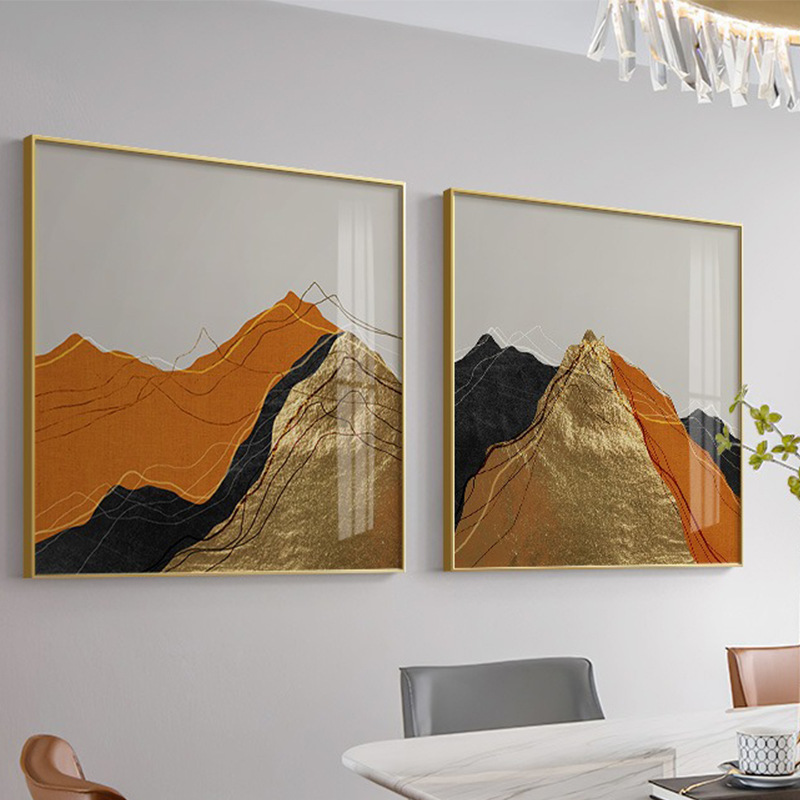 现代轻奢抽象装饰画餐厅沙发背景墙橙色玄关正方形客厅墙画壁画图片