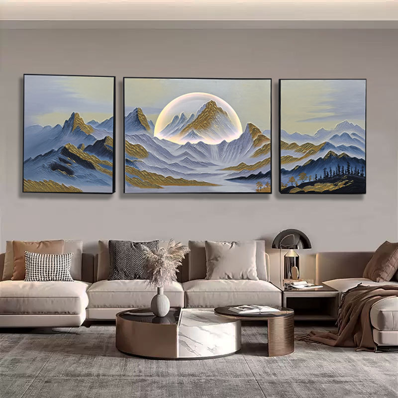 背靠金山客厅装饰画高级感纯手绘沙发背景墙挂画立体镂空灯光油画图片