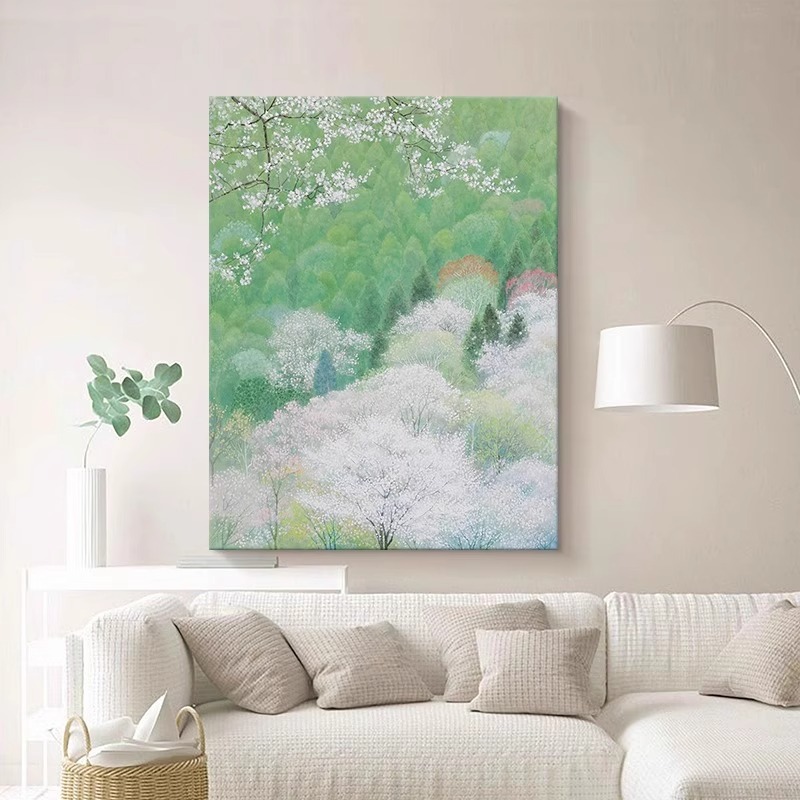 现代简约客厅沙发背景装饰画高级感绿色树林风景玄关走廊装饰挂画图片