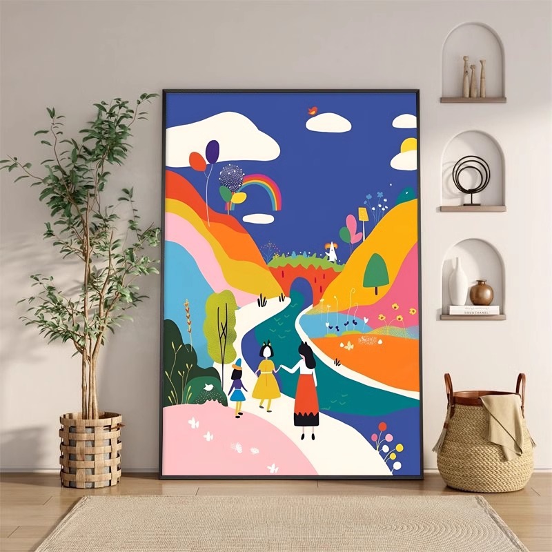 多巴胺客厅装饰画艺术抽象沙发背景墙壁画美式彩色风景儿童房墙画图片