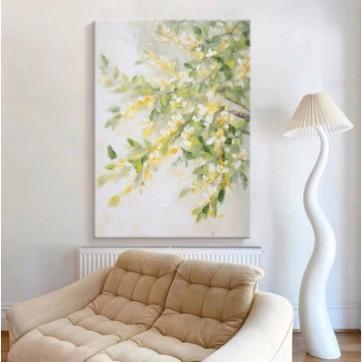 奶油风桂花纯手绘油画玄关装饰画客厅抽象金色花卉手工肌理挂画图片