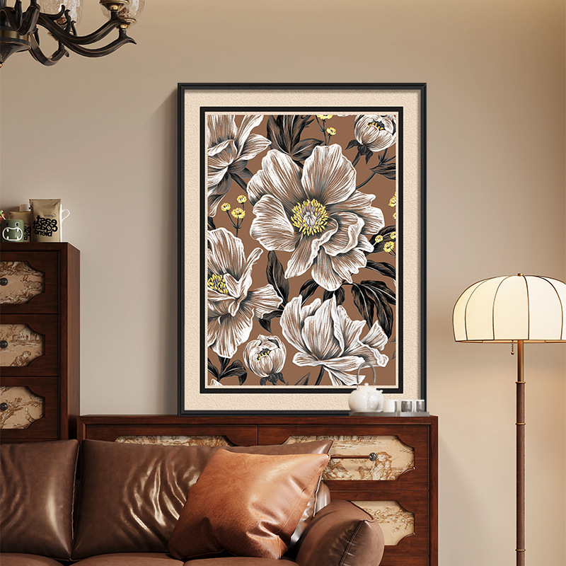法式中古风客厅装饰画复古花卉入户挂画高级感餐厅壁画床头摆画图片