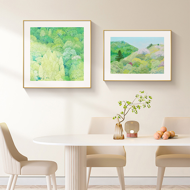 奶油风治愈系风景画温馨卧室床头装饰画组合日式餐厅挂画客厅壁画图片