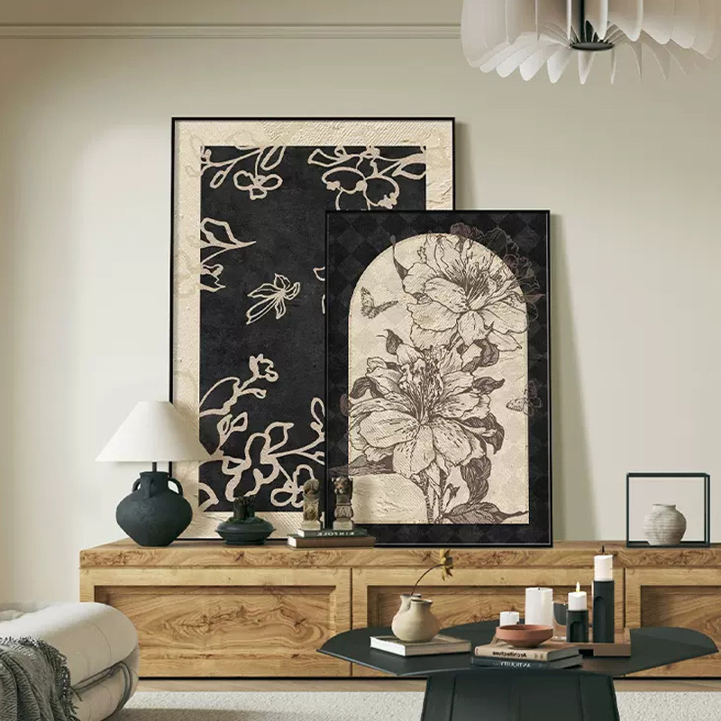 法式复古客厅装饰画中古风挂画客厅高级感壁画玄关画小众艺术墙画图片