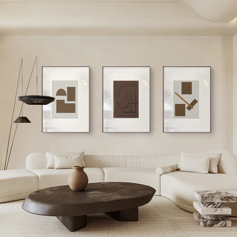 稳重 侘寂风客厅装饰画沙发背景墙简约几何抽象挂画棕色餐厅壁画图片