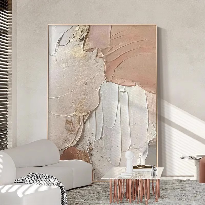 手绘油画客厅沙发背景墙装饰画玄关挂画肌理画奶油风抽象立体壁画图片