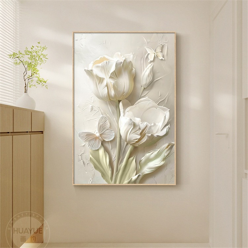 奶油风客厅装饰画花卉立体肌理玄关挂画高级感抽象走廊过道落地画图片