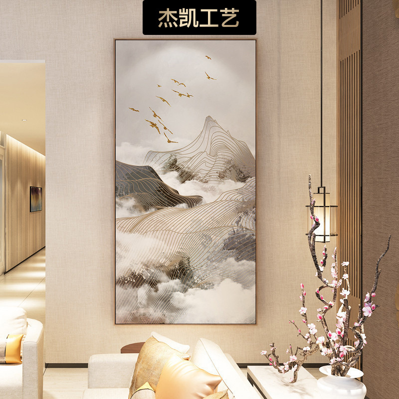 现代轻奢新中式客厅装饰画山水竖版过道挂画岁月韶华玄关走廊壁挂图片