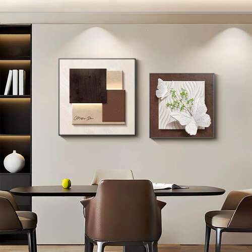 简约现代抽象餐厅装饰画肌理感餐桌背景墙挂画高档客厅壁画组合画