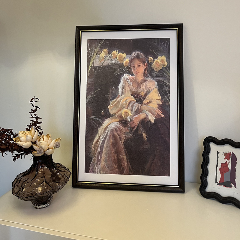 法式复古装饰画定制酒店欧美宫廷风油画高档实木外框客厅过道挂画图片