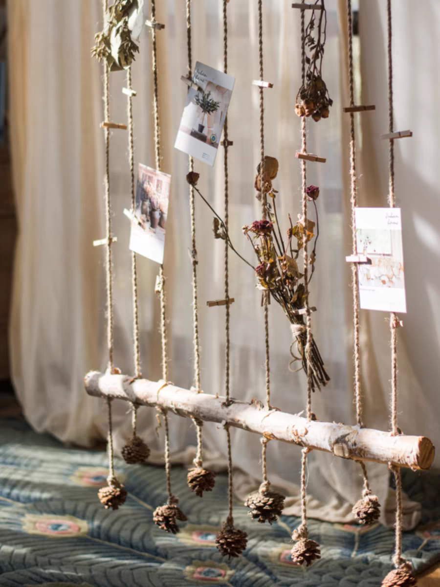 白桦木照片墙麻绳墙壁挂饰照片夹创意饰品吊饰