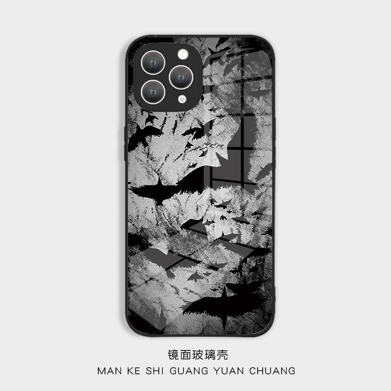 简约暗黑乌鸦适用iPhone15pro_14p手机壳华为nova12可爱IQOO10小米13_14玻璃畅享60pro软OPPOreno9vivos18
