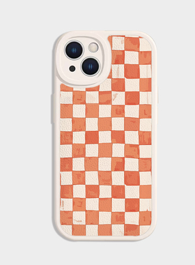 简约橙色格子适用iPhone15promax苹果13小米14新款mate60荣耀90手机壳opporeno11vivox100华为p70nova12