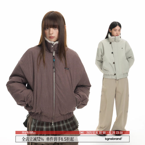 TGNS双面穿立领毛领棉服保暖外套