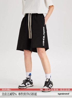 【高克重面料】TGNS潮牌直排标语印花毛边短裤男宽松五分短卫裤