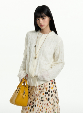 TGNS抽绳收腰毛衣开衫女生秋季镂空针织上衣男宽松复古设计感外套