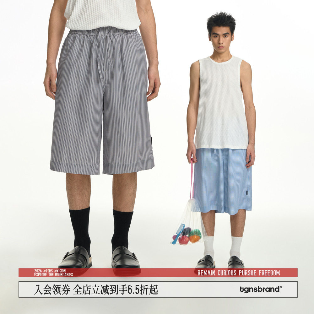 海岛竖条纹七分裤男女夏季薄款图片