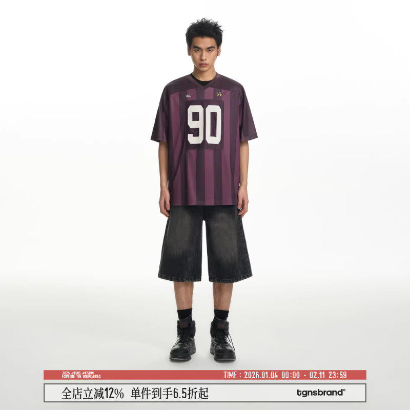 TGNS潮牌贴布球服短袖男夏季Blokecore运动宽松休闲美式球衣t恤女