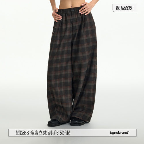 TGNS复古磨毛格子裤女生春季格纹