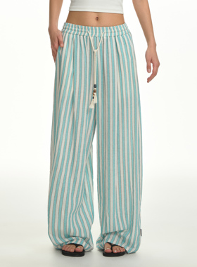 【檀健次同款】TGNS海岛度假串珠休闲裤女秋季垂感长裤条纹拖地裤