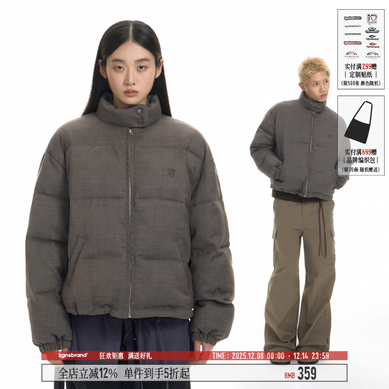 TGNS千鸟格哈灵顿棉服保暖外套