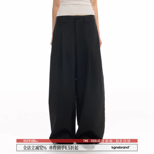 裤 女中性风垂坠感阔腿西装 子 男宽松显瘦百搭长裤 TGNS凉感收褶西裤
