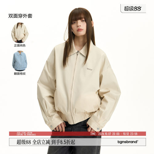 TGNS春季双面穿夹克翻领宽松外套