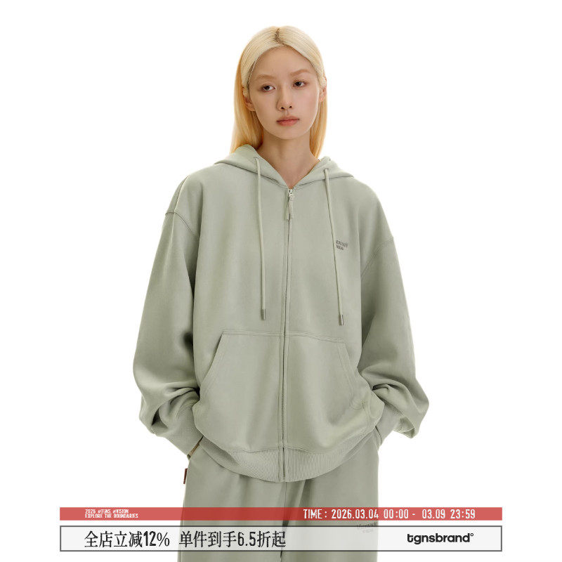 TGNS潮牌仿麂皮休闲套装上衣连帽开衫女春季运动服百搭情侣外套男