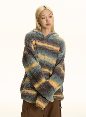 汪苏泷同款TGNS油画渐变连帽条纹毛衣男秋季情侣上衣针织衫外套女