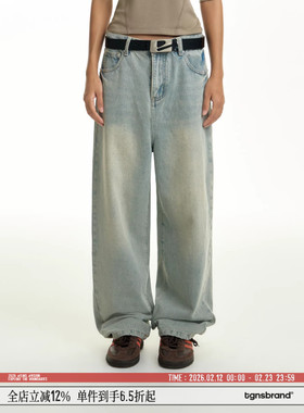 TGNS潮牌修身微锥牛仔裤男春季美式休闲拖地裤复古水洗高街长裤女