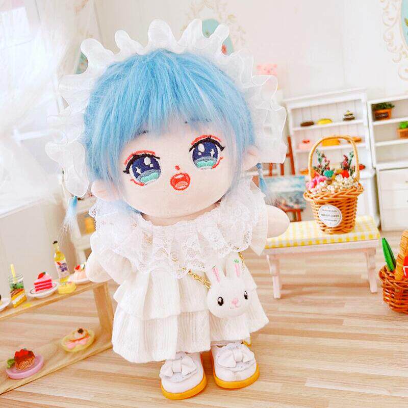 现货纯洁白色连衣裙褶皱花边发箍20厘米套装20cm娃衣明星棉花娃