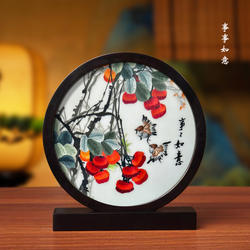 中国非遗粤绣广绣手工刺绣高端檀木摆件广东特色纪念品出国送老外